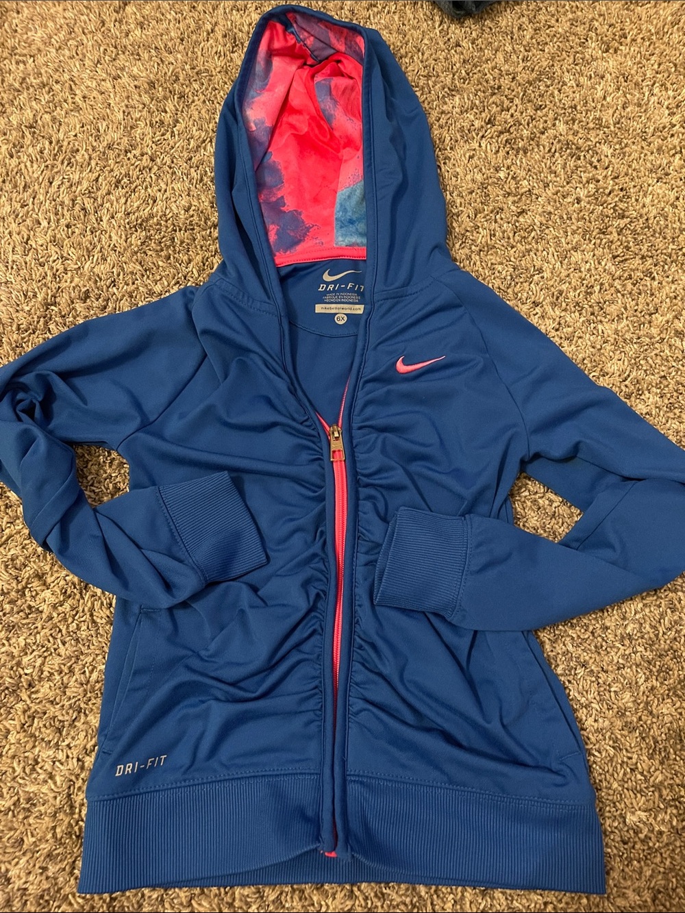 Nike Kids Navy Blue Hooded Dri-FIT Jacket with Pink Accents girls 6